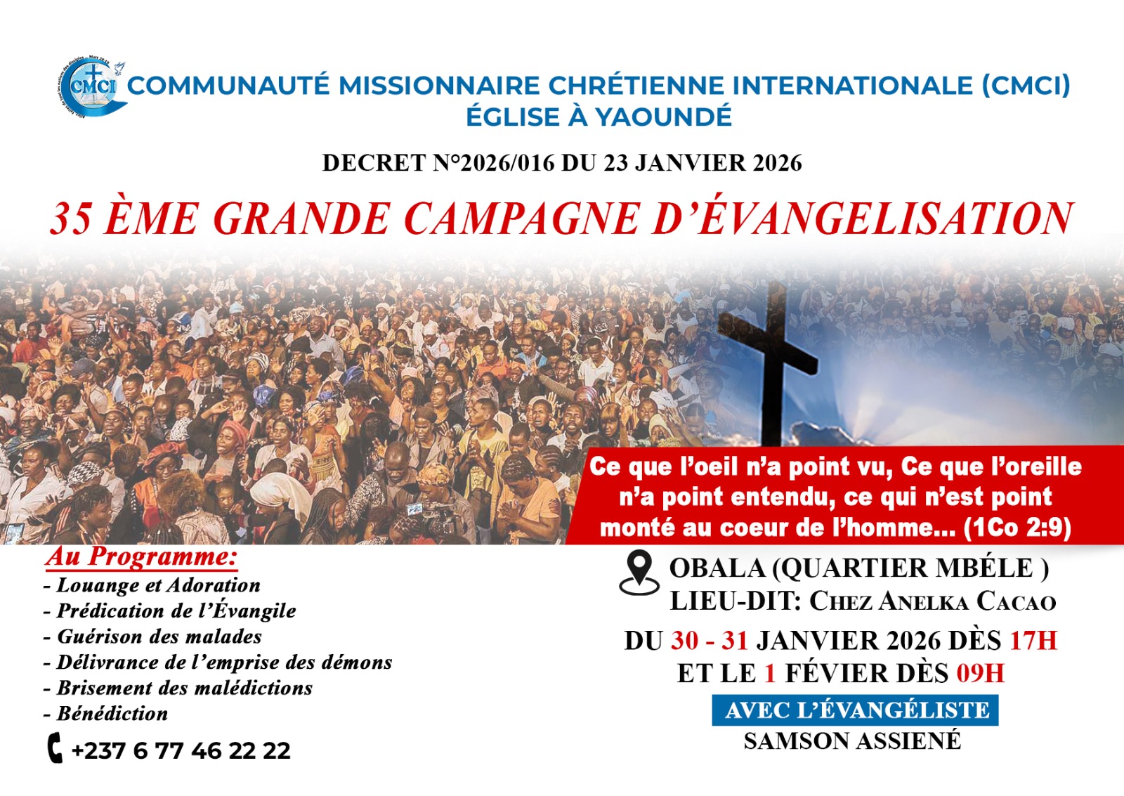 35ème Grande Campagne d'Évangélisation à Yaoundé Avec l'évangéliste Samson Assiené