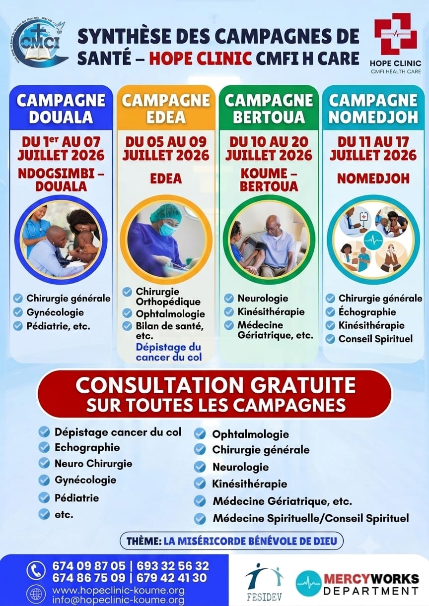 🩺 CAMPAGNES Médicales AVEC CONSULTATIONS GRATUITES 2026 : LA MISÉRICORDE DE DIEU EN ACTION À LA HOPE CLINIC !